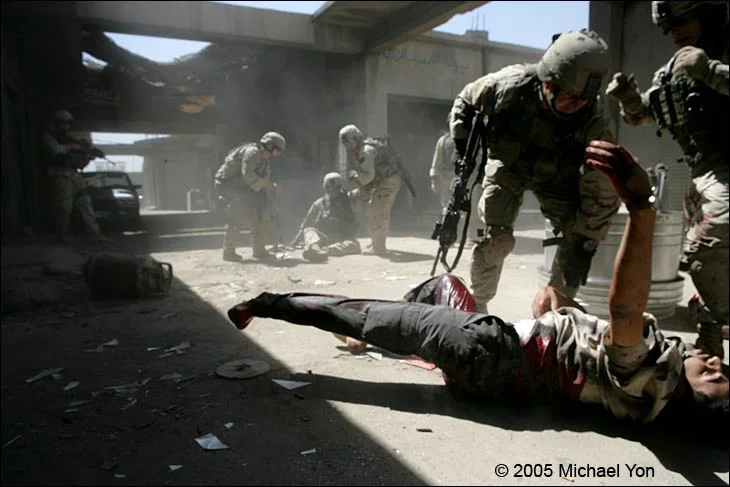The propane canister at rest (left), the terrorist in view of the Commander