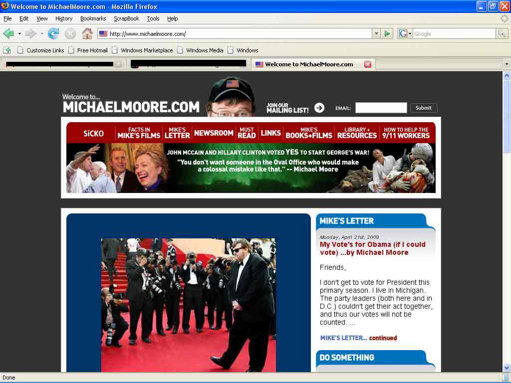 Front Page of Michael Moore's web site