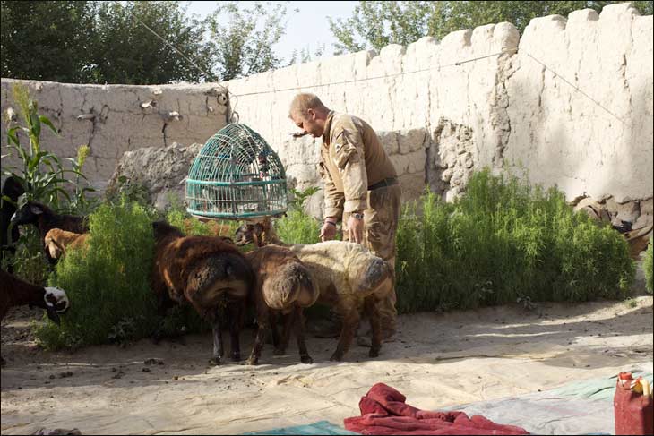 With the family gone, the animals became thirsty and hungry and broke out of the pin and started ravaging the family garden.  It seemed fruitless to try to stop the animals, but Diggs was the defender of the family plot and kept herding the animals until finally he rounded them all back up.  The Afghan man came back with a couple of his burkha-clad wives, apparently for the animals that needed to be watered and fed, but the soldiers made what I thought was a smart decision and didn’t let them back in.  The man already knew our strength, and allowing him in would show our posture.