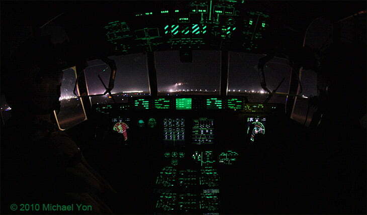 Taxiing for takeoff from BAF, an awesome C-17 aircraft lands in front of us.