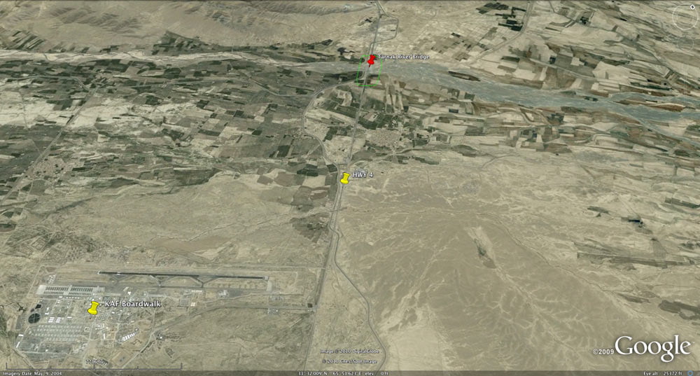 The KAF runway and Highway 4 are main arteries for the unfolding offensive.  Many of the missions and supplies launch from KAF, north along Highway 4, over Tarnak River Bridge.