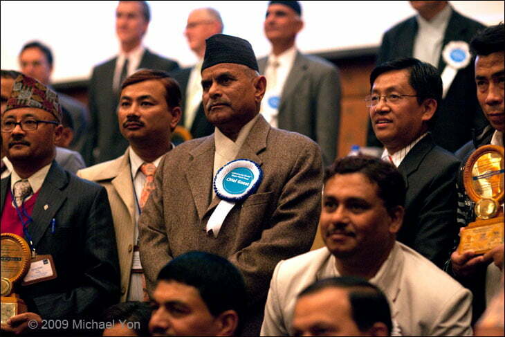 Dr. Ram Baran Yadav, President of Nepal.  (Saroj Rai, head of biogas in Nepal, stands on President Yadav’s left.)