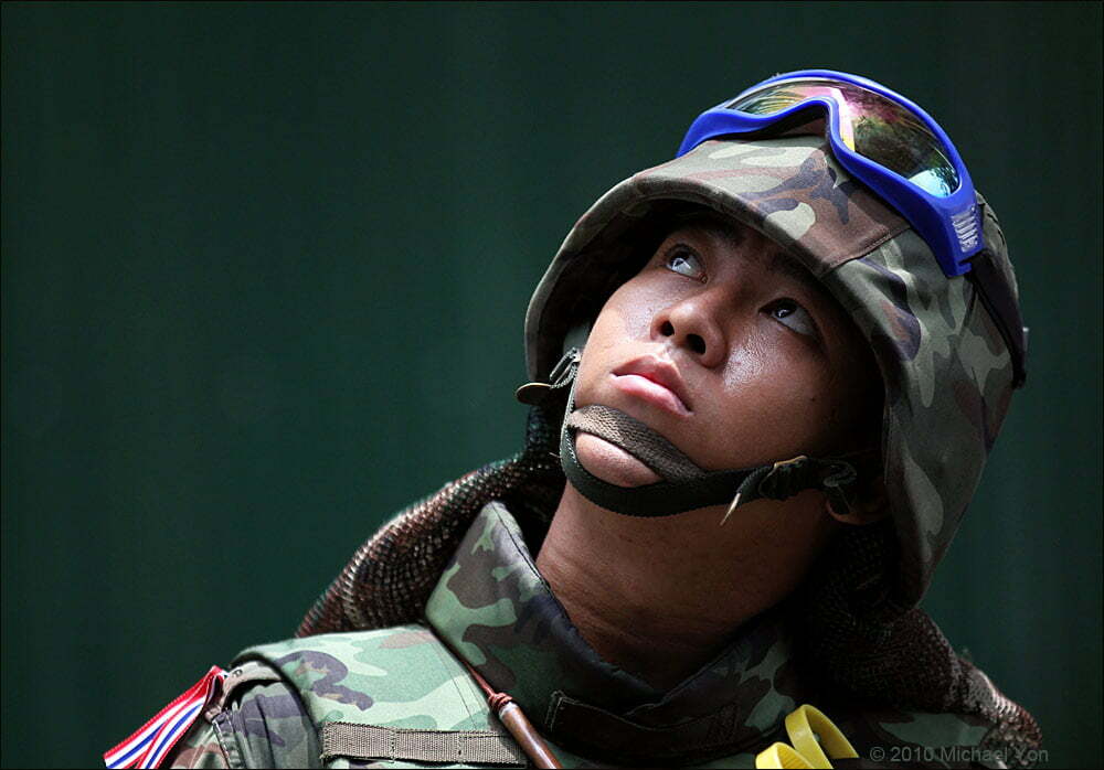 Thai Soldier Watching for Snipers in Bangkok (May 2010).