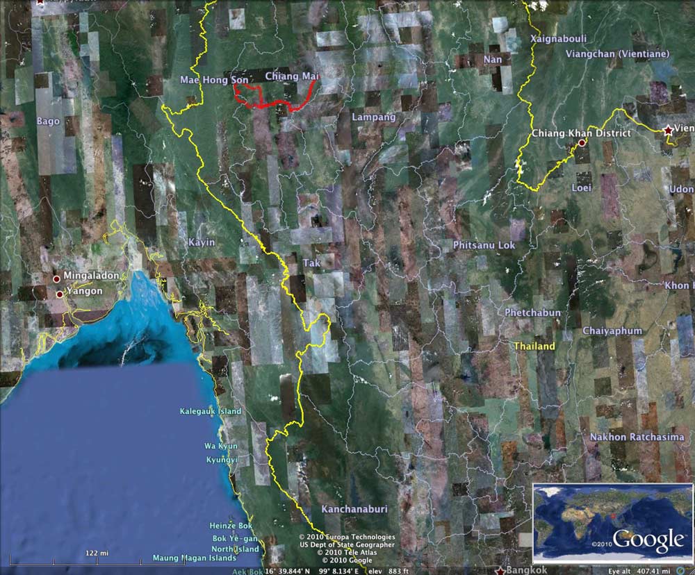 The red track is our route.