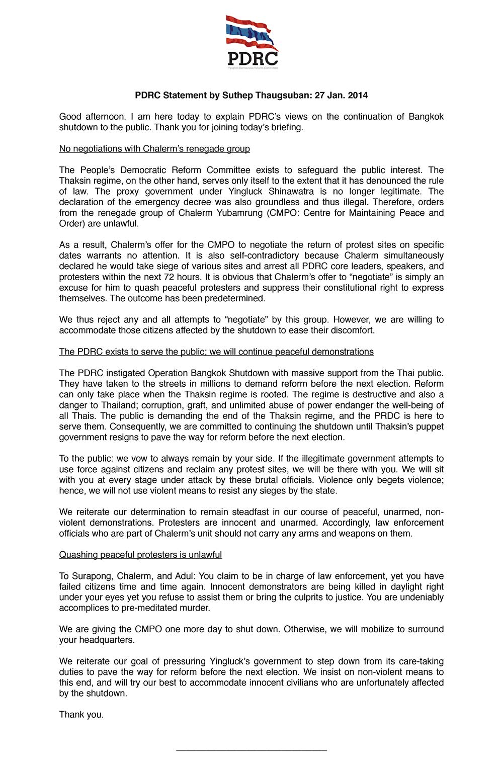 PDRC-press-statement Suthep 27-Jan-2014-1